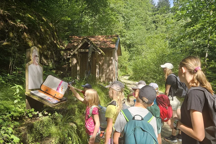 Children explore various stations in the woods (Ferienbestzeit)